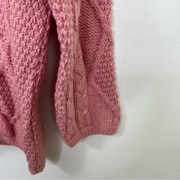 Connemara Knitwear Pink Irish Cable Knit Merino Wool Cardigan Sweater Size S - Picture 4 of 10